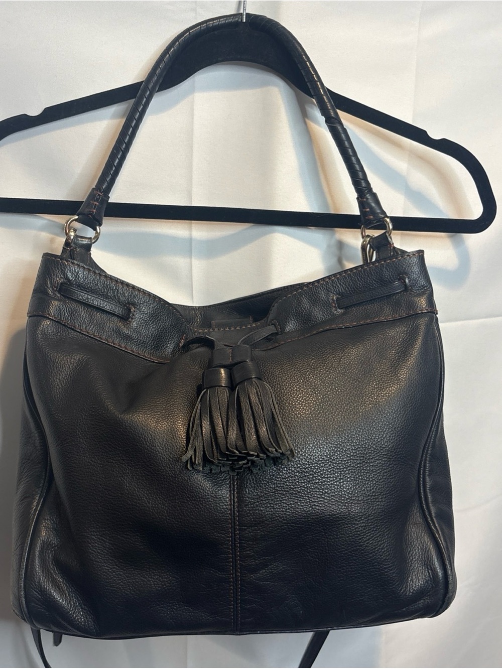 Cole Haan Black Leather Tassel Shoulder Bag